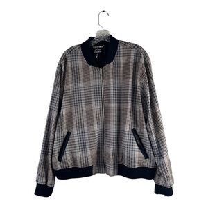 Nina Parker Women's Bomber Jacket Prince Of Whale Plaid 2X Full Front Pockets